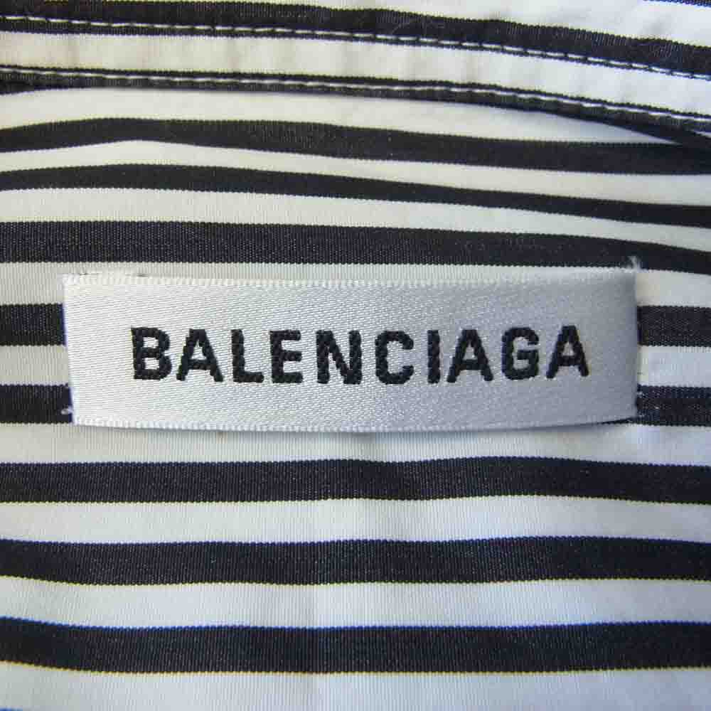 BALENCIAGA バレンシアガ バレンシアガジャパンタグ 520497 TDM09 バックロゴプリント ニュースイング ストライプ 長袖 シャツ ブラック系 ホワイト系 36【美品】【中古】