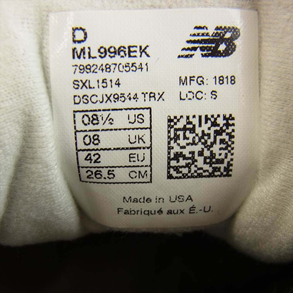 NEW BALANCE ニューバランス ML996EK MADE IN USA アメリカ製 30周年 Anniversary アニバーサリーモデル 996 ML996EK ブラック系 26.5cm【中古】