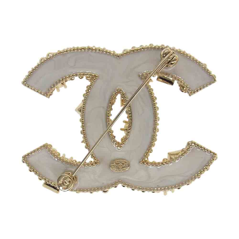 CHANEL シャネル 21A ビジュー フェイクパール ココマーク ブローチ ゴールド系【美品】【中古】