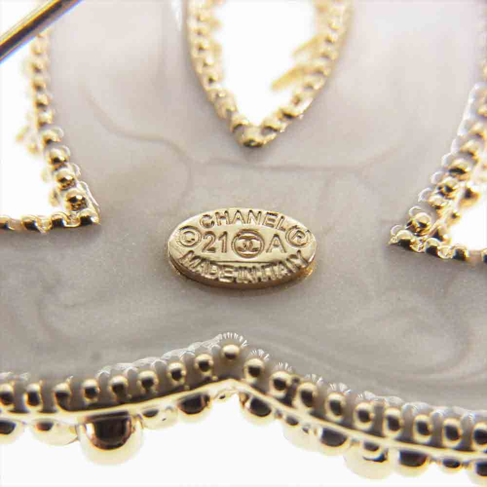 CHANEL シャネル 21A ビジュー フェイクパール ココマーク ブローチ ゴールド系【美品】【中古】