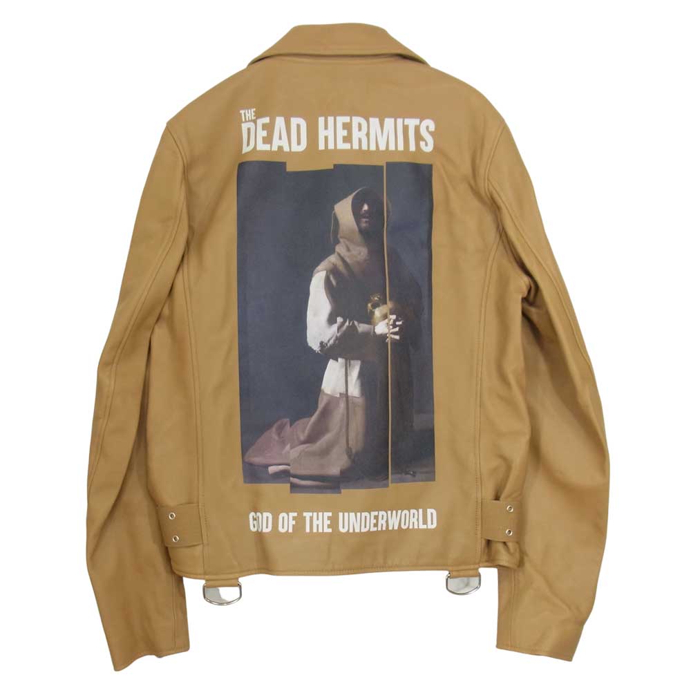 UNDERCOVER アンダーカバー 19SS UCW4207-1 D.HERMITS ラムレザー プリント ダブル ライダース ジャケット ブラウン系 4【美品】【中古】