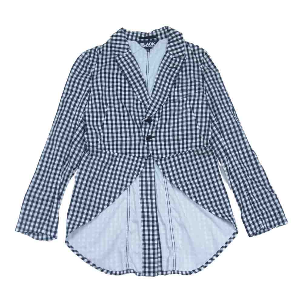 COMME des GARCONS コムデギャルソン BLACK AD2008 1C-J023 製品洗い加工 パッカリング ギンガムチェック 燕尾 ジャケット ブラック系 M【美品】【中古】