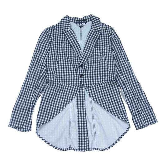 COMME des GARCONS コムデギャルソン BLACK AD2008 1C-J023 製品洗い加工 パッカリング ギンガムチェック 燕尾 ジャケット ブラック系 M【美品】【中古】