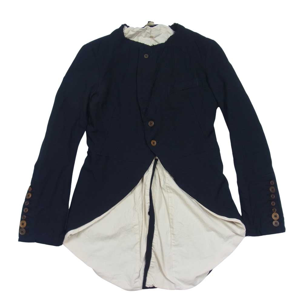 COMME des GARCONS コムデギャルソン BLACK AD2015 1P-J018 エステル縮絨加工 ポリ縮 カットオフノーカラー 燕尾 ジャケット ブラック系 M【美品】【中古】