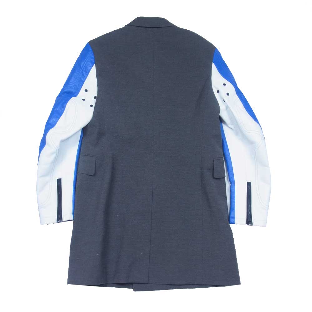 JUNYA WATANABE COMME des GARCONS MAN ジュンヤワタナベコムデギャルソンマン AD2019 WD-C003 袖カウレザー切替 ライダースドッキング ダブルブレスト コート グレー系 S【美品】【中古】
