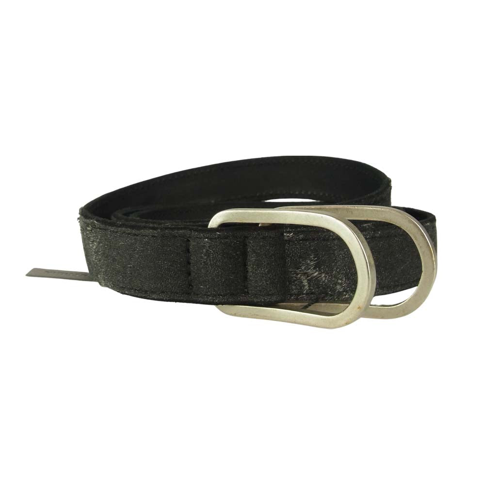 STRUM ストラム STG022-01 毛刈りディア生革 フルタンニンホース ダブルリング ナロー ベルト ブラック系 F【新古品】【未使用】【中古】