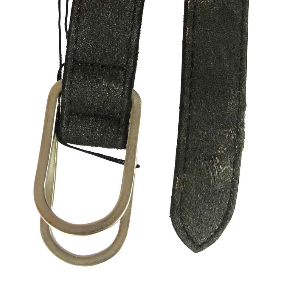 STRUM ストラム STG022-01 毛刈りディア生革 フルタンニンホース ダブルリング ナロー ベルト ブラック系 F【新古品】【未使用】【中古】