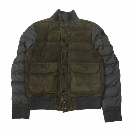 MONCLER モンクレール 国内正規品 BRANDON ブランドン スエードレザー ウール 切替 ダウン ジャケット グレー系 ブラウン系 3【新古品】【未使用】【中古】