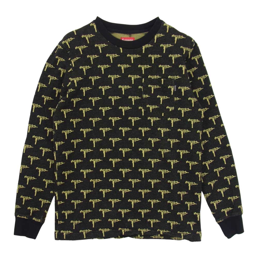 Supreme シュプリーム 15AW Jacguard Uzi Pocket Tee 銃 ピストル ジャガード 長袖 Tシャツ ブラック系 S【中古】