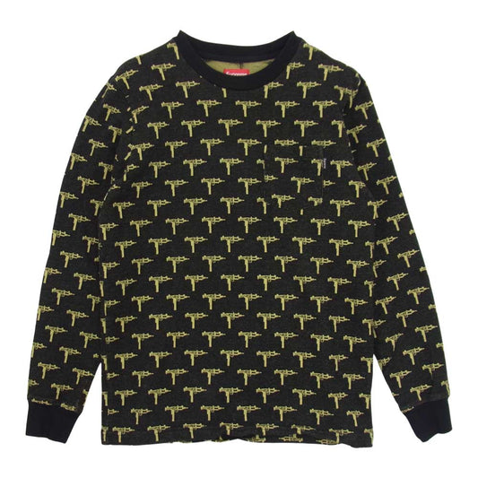 Supreme シュプリーム 15AW Jacguard Uzi Pocket Tee 銃 ピストル ジャガード 長袖 Tシャツ ブラック系 S【中古】