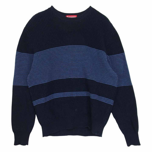 Supreme シュプリーム 15SS Tonal Stripe Crewneck Sweater ストライプ クルーネック セーター ネイビー系 S【中古】