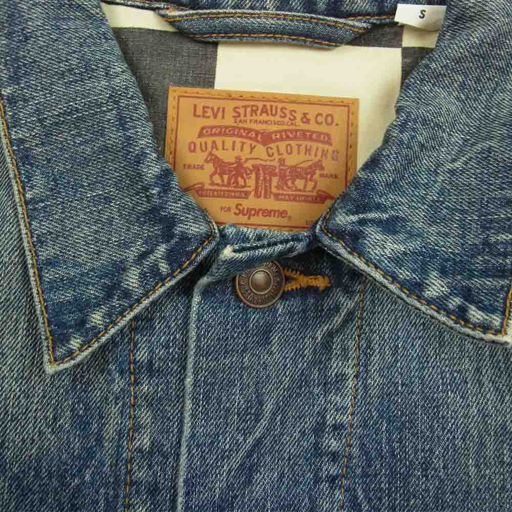 Supreme シュプリーム 14AW × Levis リーバイス Trucker Jacket 裏地 チェンカー フラッグ 3rd デニム ジャケット インディゴブルー系 S【中古】