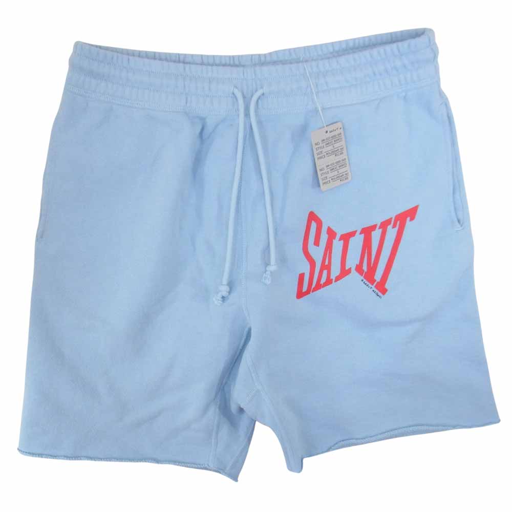 セントマイケル SM-S22-0000-49 SWEAT SHORTS BLUE ショーツ ロゴ プリント スウェット ハーフパンツ ライトブルー系 S【新古品】【未使用】【中古】