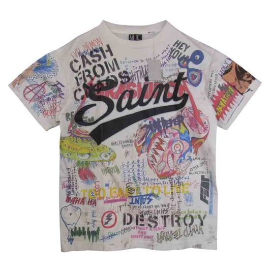 セントマイケル SM-A21-0000-071 村上隆 GRAFF TEE KAIKAIKIKI STM × TM カイカイキキ グラフィティ Tシャツ オフホワイト系 M【新古品】【未使用】【中古】