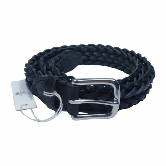 WHITE HOUSE COX ホワイトハウスコックス P1127 32mm PLAITED BELT カウハイド メッシュ レザー ベルト ブラック系【新古品】【未使用】【中古】