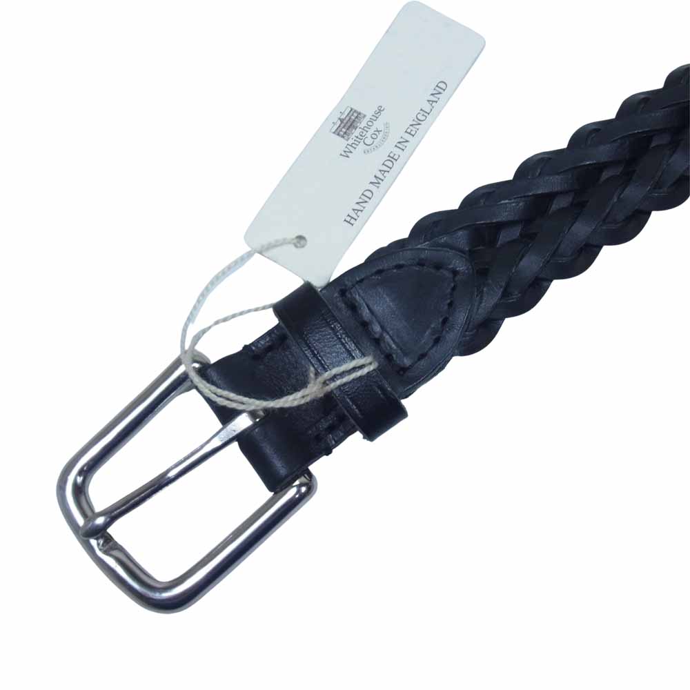 WHITE HOUSE COX ホワイトハウスコックス P1127 32mm PLAITED BELT カウハイド メッシュ レザー ベルト ブラック系【新古品】【未使用】【中古】