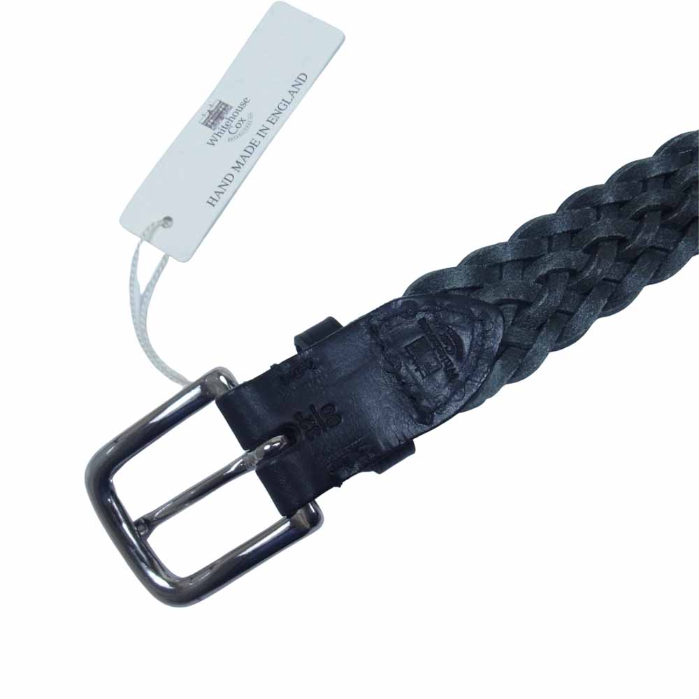 WHITE HOUSE COX ホワイトハウスコックス P1127 32mm PLAITED BELT カウハイド メッシュ レザー ベルト ブラック系【新古品】【未使用】【中古】