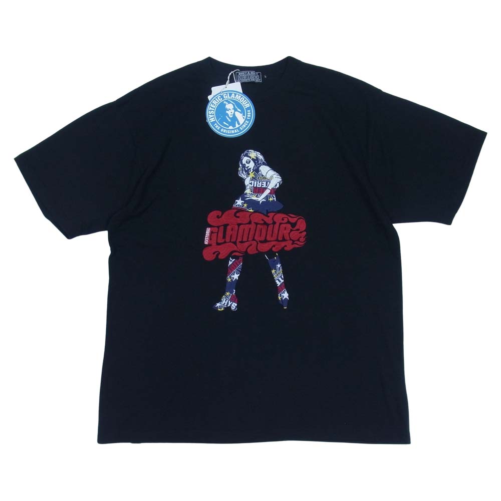 HYSTERIC GLAMOUR ヒステリックグラマー 02221CT05 VIXEN GIRL刺繍 半袖 Tシャツ ブラック系 L【新古品】【未使用】【中古】