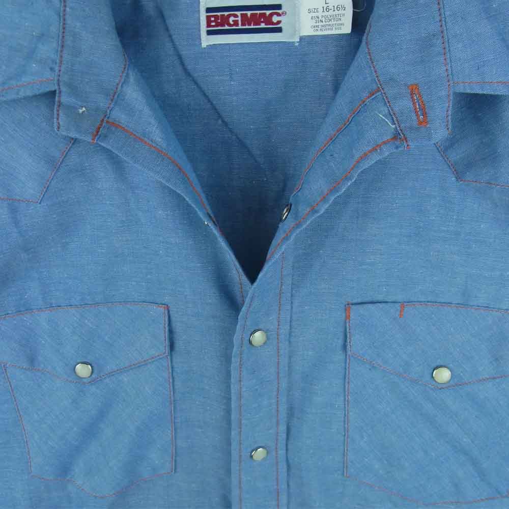 BIG MAC ビッグマック ヴィンテージ USA製 80s 半袖 ウエスタン シャツ インディゴブルー系 L【中古】