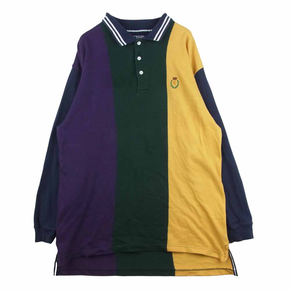 RALPH LAUREN ラルフローレン CHAPS チャップス ヴィンテージ 90s ロングスリーブ ポロシャツ イエロー系 パープル系 XL【中古】