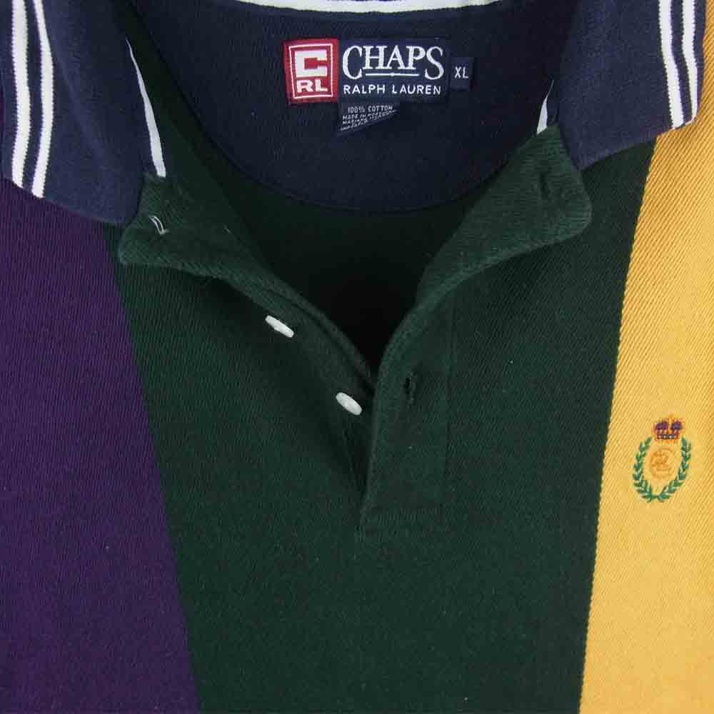 RALPH LAUREN ラルフローレン CHAPS チャップス ヴィンテージ 90s ロングスリーブ ポロシャツ イエロー系 パープル系 XL【中古】