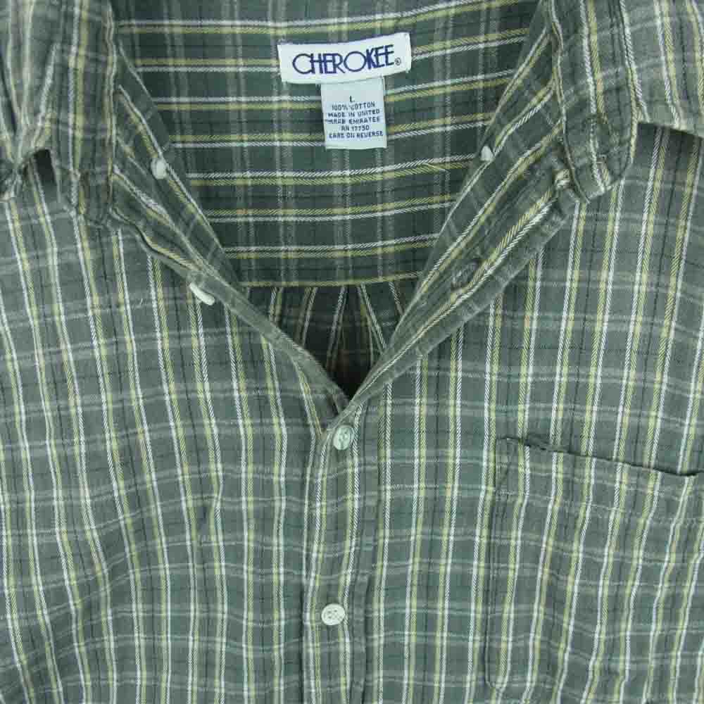 チェロキー ヴィンテージ チェック B.D 半袖 シャツ コットン グリーン系 L【中古】