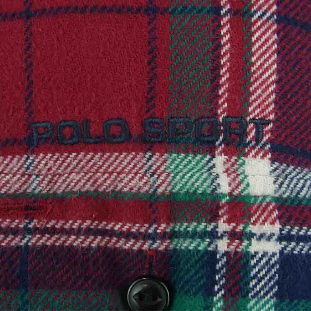 POLO RALPH LAUREN ポロ・ラルフローレン ヴィンテージ 80s 緑タグ POLOSPORT 胸刺繍 ネル チェック 長袖 シャツ レッド系 XL【中古】