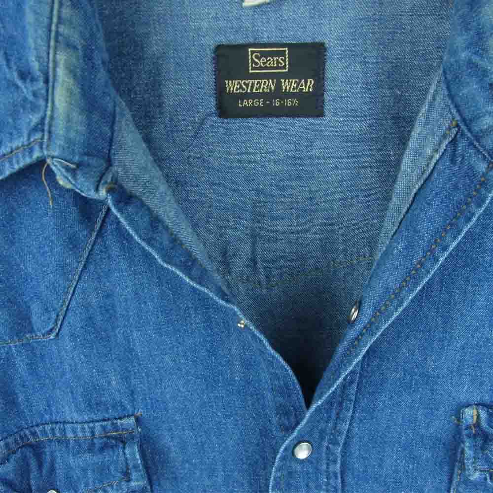 シアーズ ヴィンテージ デニム ウエスタン 長袖 シャツ インディゴブルー系 L【中古】
