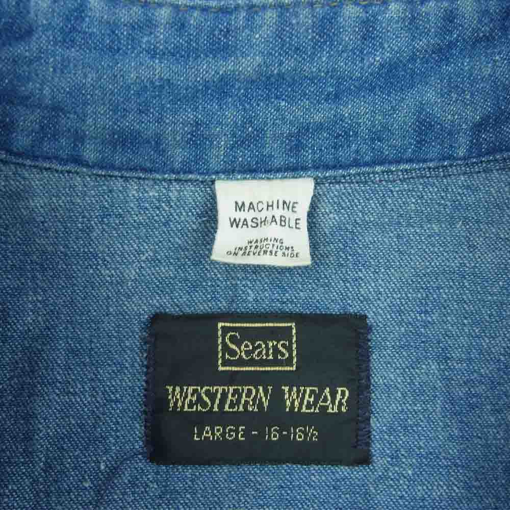 シアーズ ヴィンテージ デニム ウエスタン 長袖 シャツ インディゴブルー系 L【中古】