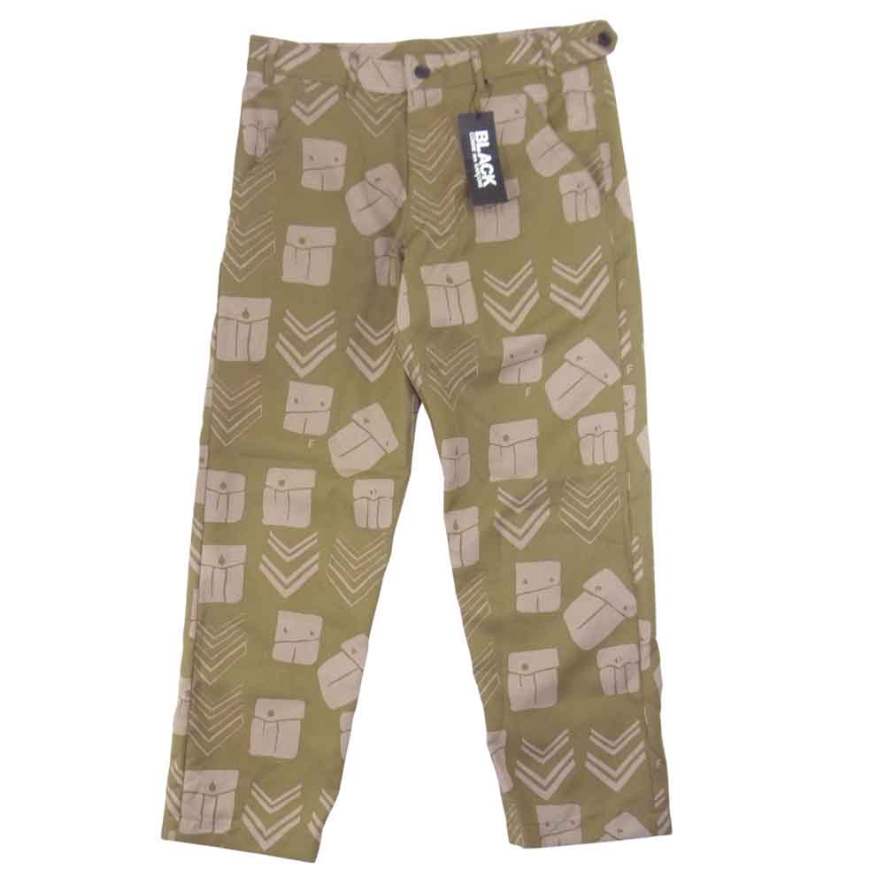 COMME des GARCONS コムデギャルソン BLACK 20AW 1F-P018 フィリップパゴウスキー プリント エステル製品加工 ワークパンツ カーキ系 L【新古品】【未使用】【中古】