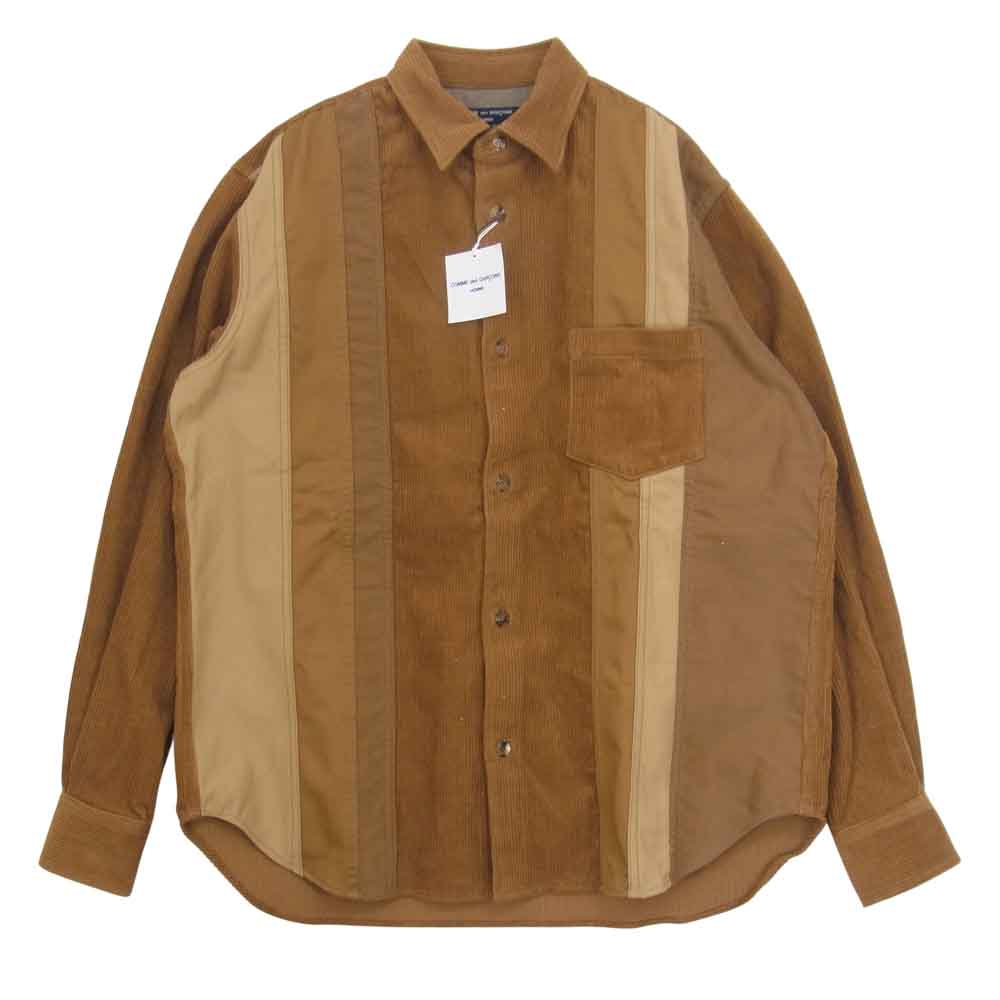 COMME des GARCONS コムデギャルソン HOMME オム 21AW HH-B025 コーデュロイ パッチワーク シャツ ブラウン系 S【新古品】【未使用】【中古】