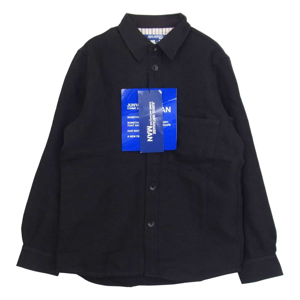 JUNYA WATANABE COMME des GARCONS MAN ジュンヤワタナベコムデギャルソンマン WF-B401 AD2020 MANTECO レザーエルボーパッチ ウール リネン カバーオール シャツ ブラック系 XS【新古品】【未使用】【中古】