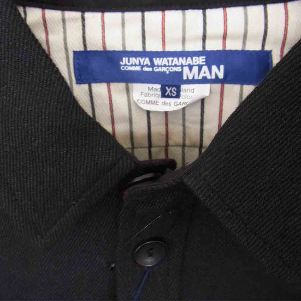 JUNYA WATANABE COMME des GARCONS MAN ジュンヤワタナベコムデギャルソンマン WF-B401 AD2020 MANTECO レザーエルボーパッチ ウール リネン カバーオール シャツ ブラック系 XS【新古品】【未使用】【中古】