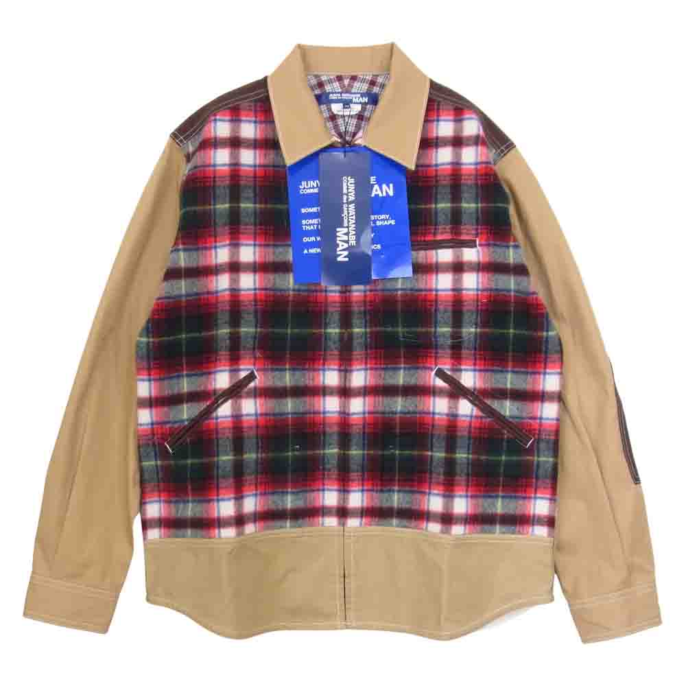 JUNYA WATANABE COMME des GARCONS MAN ジュンヤワタナベコムデギャルソンマン 21AW WH-B023 コットン ウール ドッキング シャツ ブルゾン ブラウン系 XS【新古品】【未使用】【中古】