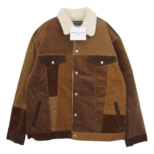 COMME des GARCONS コムデギャルソン HOMME オム 21AW HH-J025 コーデュロイ ボア パッチワーク トラックジャケット ブラウン系 L【新古品】【未使用】【中古】