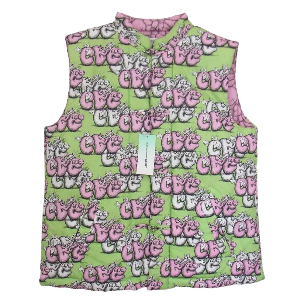 COMME des GARCONS コムデギャルソン SHIRT シャツ kaws カウズ 21AW FH-J007-W21-3 中綿 チャイナ ベスト ライトグリーン系 XL【新古品】【未使用】【中古】