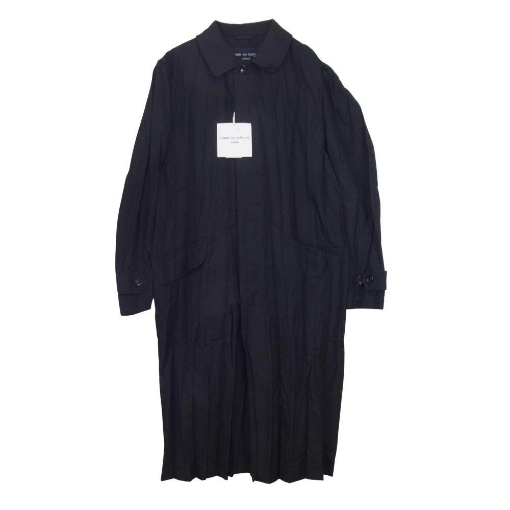 COMME des GARCONS コムデギャルソン HOMME オム 21AW HH-C011 エステル 皺加工 ステンカラーコート ブラック系 S【新古品】【未使用】【中古】