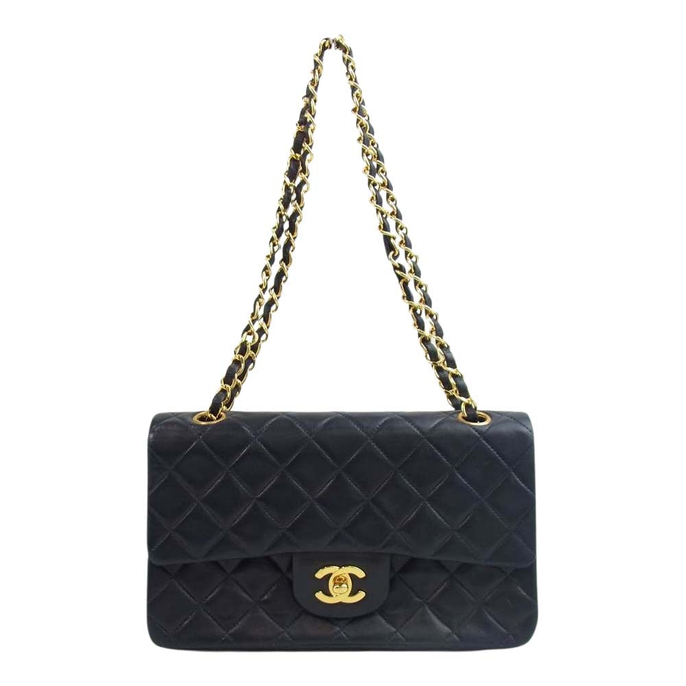 CHANEL シャネル マトラッセ ラムスキン ダブルフラップ ダブルチェーンハンドバッグ ネイビー系【中古】