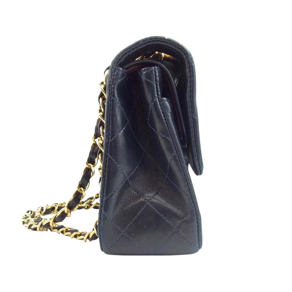 CHANEL シャネル マトラッセ ラムスキン ダブルフラップ ダブルチェーンハンドバッグ ネイビー系【中古】