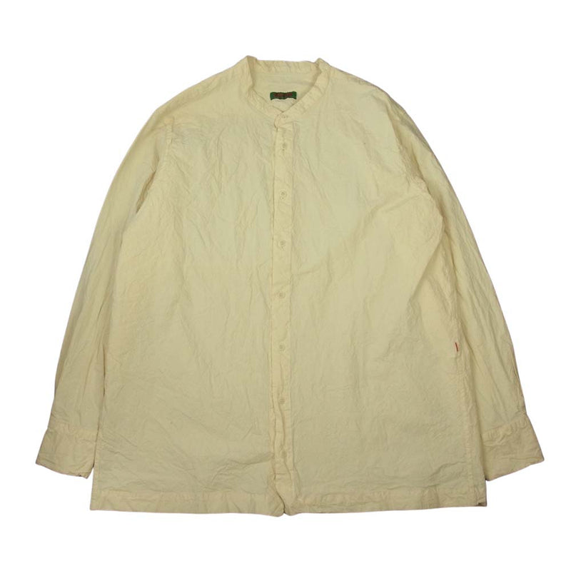 ケイシーケイシー 21AW 17HC223 DENVER SHIRT HARD 皺加工 バンドカラー シャツ オフホワイト系 L【美品】【中古】