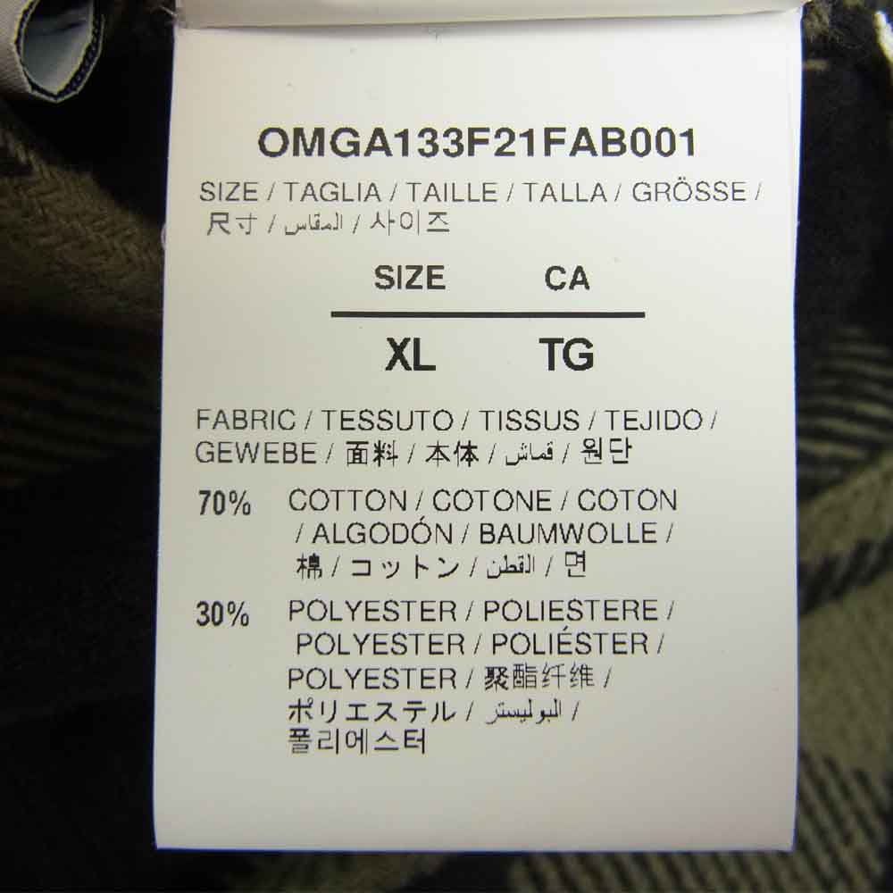 OFF-WHITE オフホワイト 国内正規品 イーストランドタグ 21AW OMGA133F21FAB001 Plaid flannel shirt バックアロー ブロックチェック フランネル シャツ ブラック系 カーキ系 XL【美品】【中古】