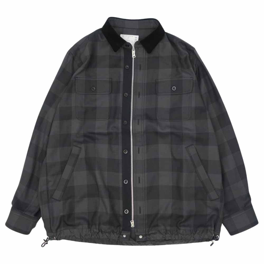 Sacai サカイ 22SS 22-02699M Buffalo Check L/S Shirts ドローコード バッファローチェック シャツジャケット グレー系 4【美品】【中古】