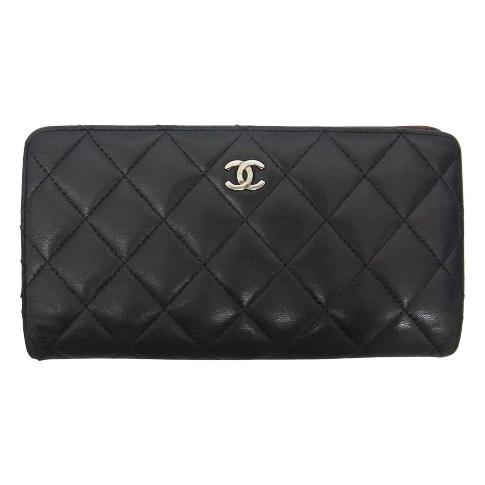 CHANEL シャネル マトラッセ ラムスキン ココマーク 長財布 ブラック系【中古】