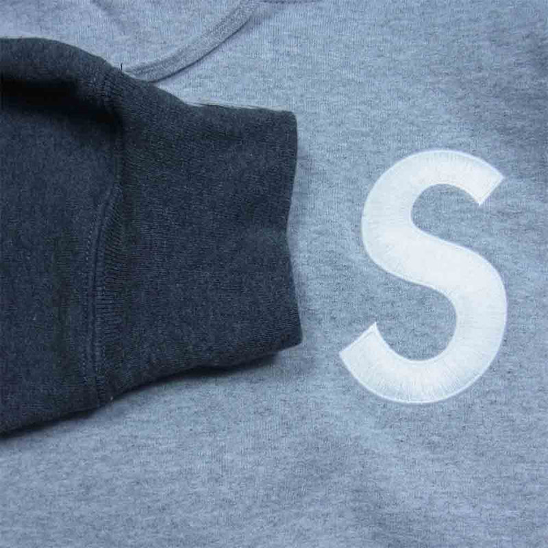 Supreme シュプリーム 21AW S Logo Hooded Sweatshirt Sロゴ スプリット フーデッド スウェット  プルオーバーパーカー グレー系 L【中古】