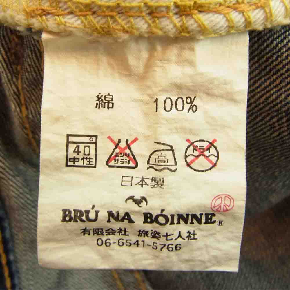 BRU NA BOINNE ブルーナボイン スマイル フラワー 刺繍 ダメージ ペイント 加工 デニム ハーフ パンツ ショーツ インディゴブルー系 1【中古】