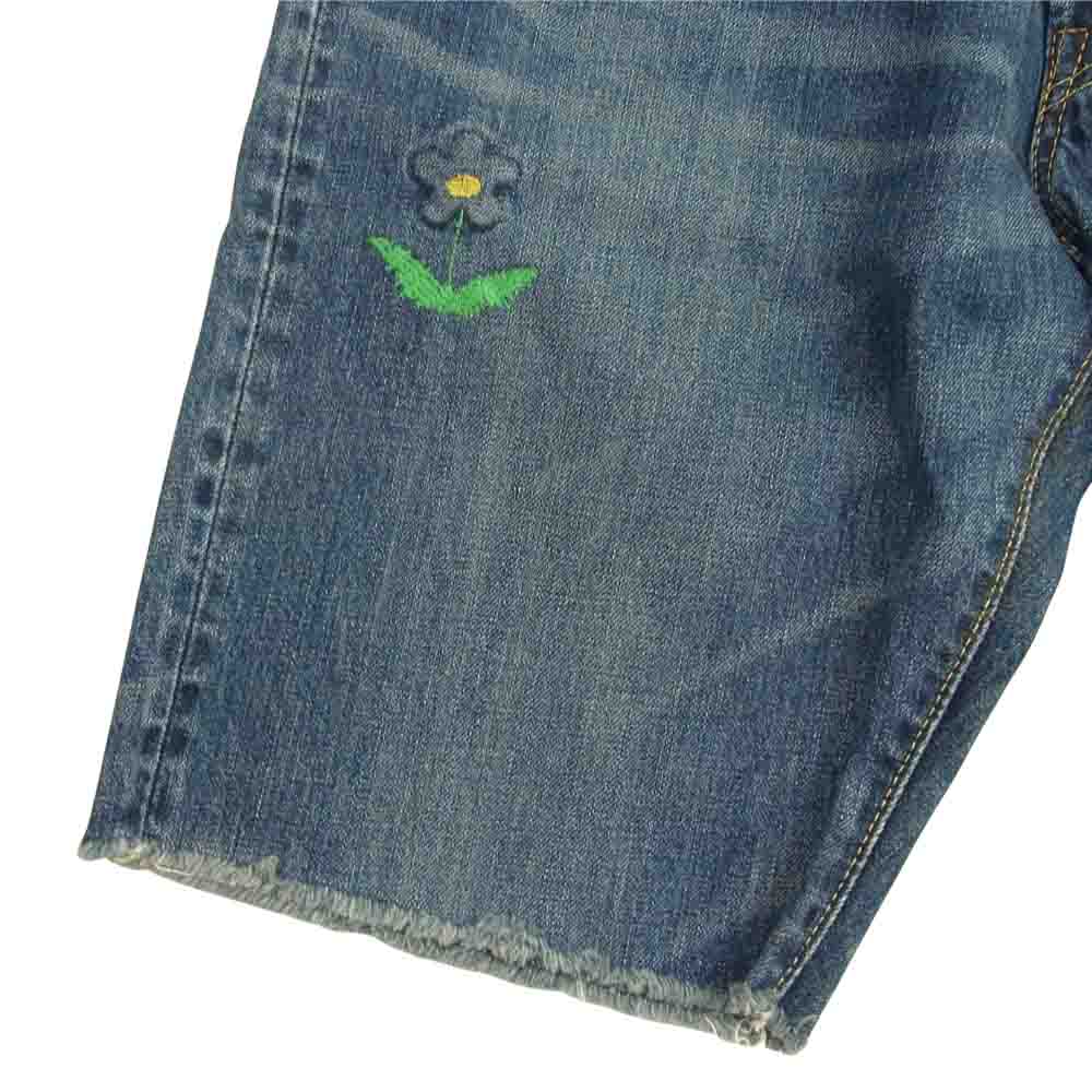 BRU NA BOINNE ブルーナボイン スマイル フラワー 刺繍 ダメージ ペイント 加工 デニム ハーフ パンツ ショーツ インディゴブルー系 1【中古】