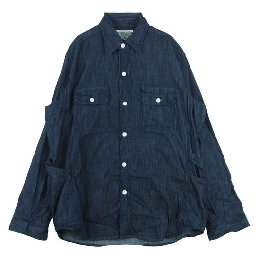 SASAFRAS ササフラス Gardener Shirt デニム チンストラップ サイド ポケット 長袖 シャツ インディゴブルー系 S【中古】