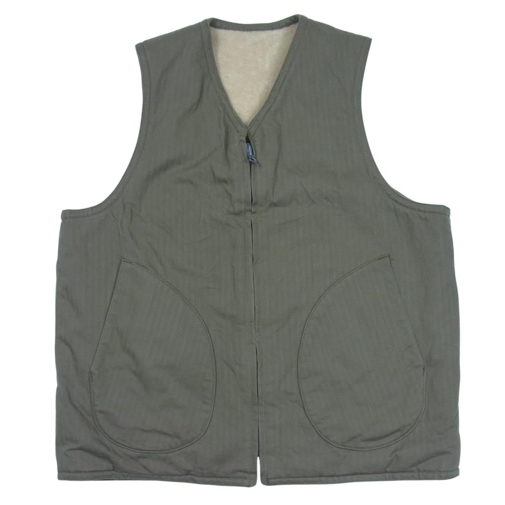 Buzz Rickson's バズリクソンズ BRI14886 WOOL PILE VEST リバーシブル ウール パール ヘリンボーン ベスト  カーキ系 38【美品】【中古】