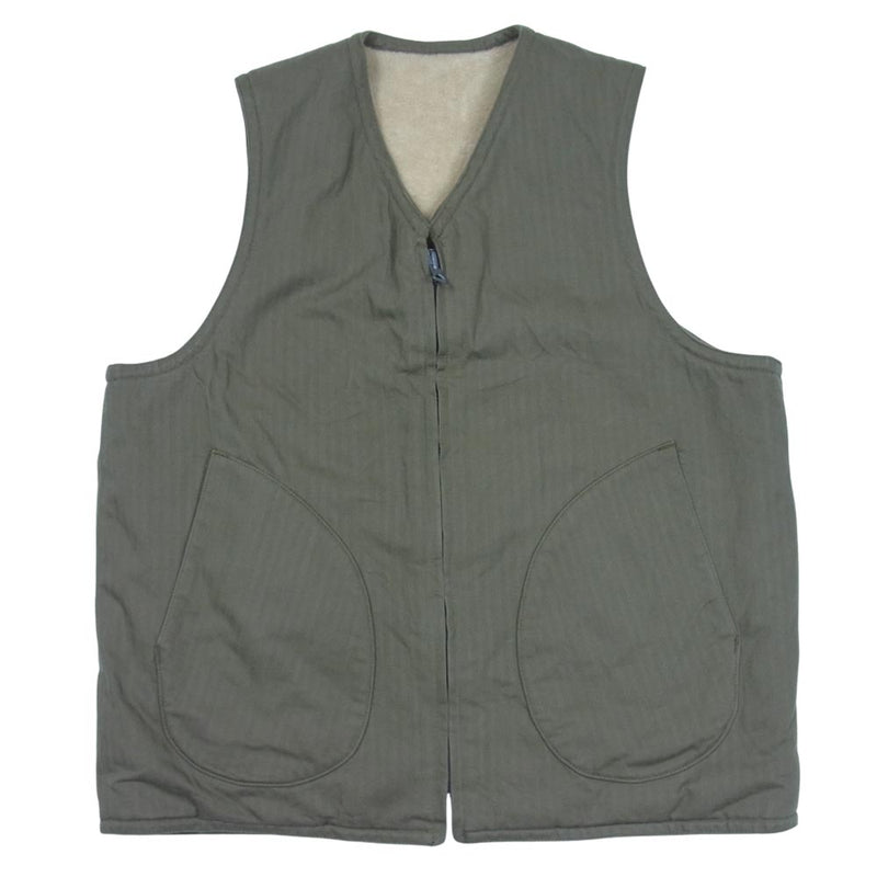 Buzz Rickson's バズリクソンズ BRI14886 WOOL PILE VEST リバーシブル ウール パール ヘリンボーン ベスト カーキ系 38【美品】【中古】