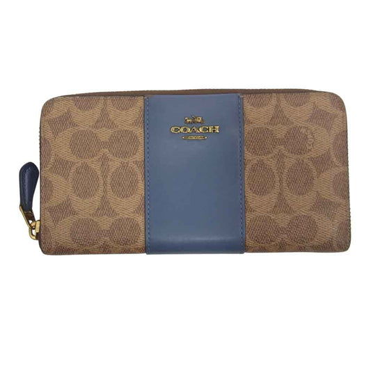 COACH コーチ シグネチャー ラウンドファスナー 長財布 ブラウン系【中古】